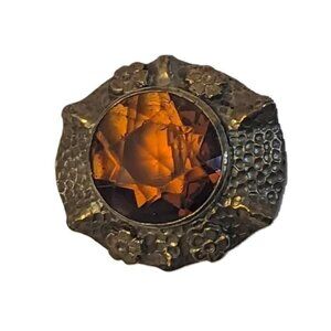 Vintage MCM Art Nouveau Costume Jewelry Rhinestone Floral Brooch Pin Art Deco